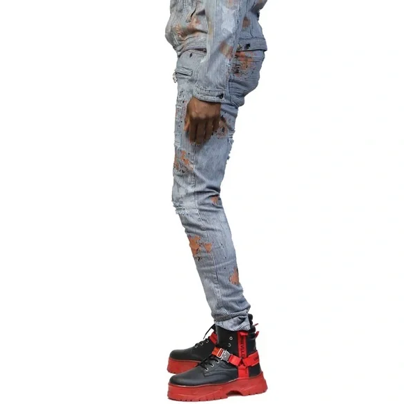 Pin Stripe distressed Jeans